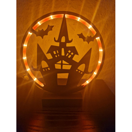 Halloween cirkellampe med uhyggeligt hus